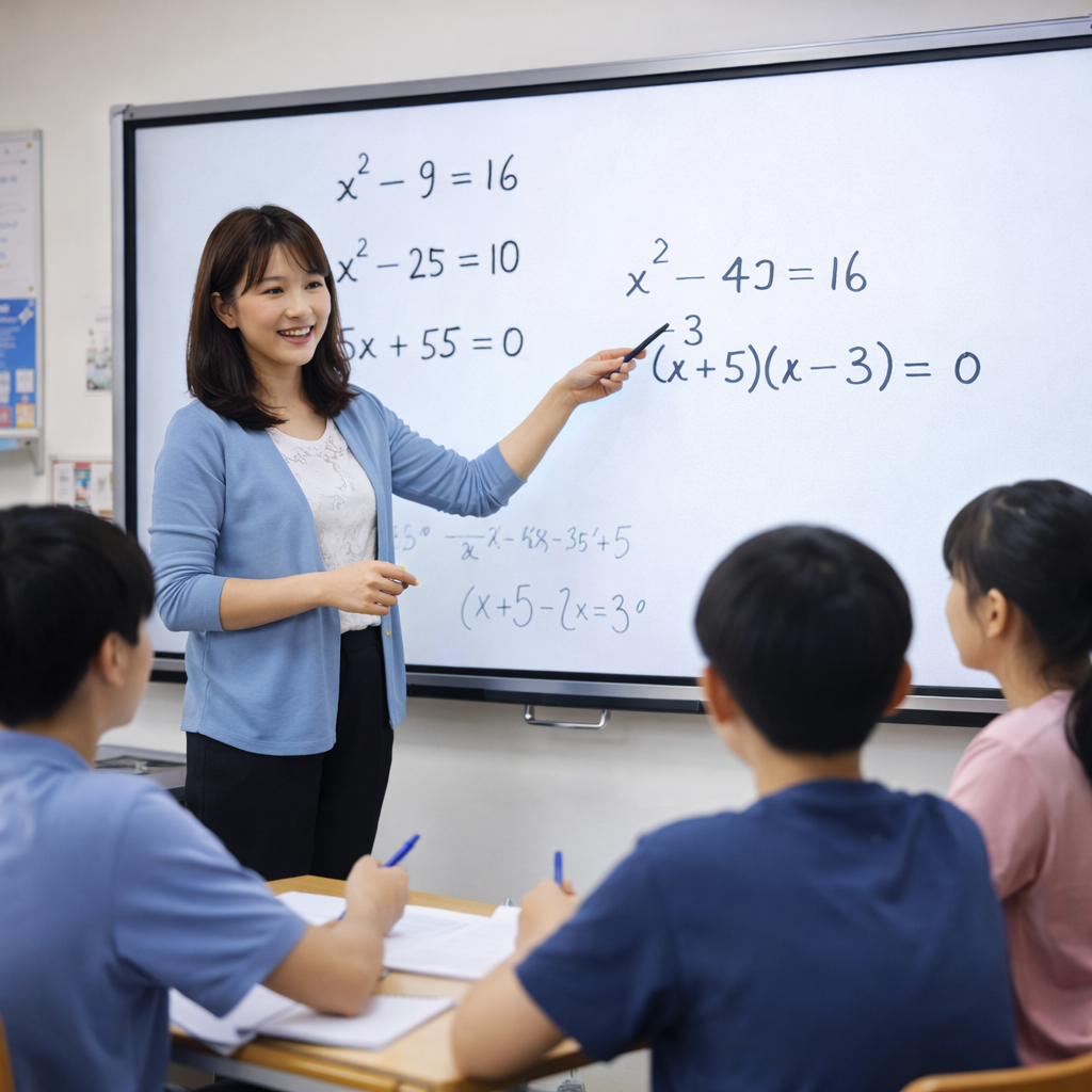 霧峰國中數學補習班 女老師電子白板講解數學觀念