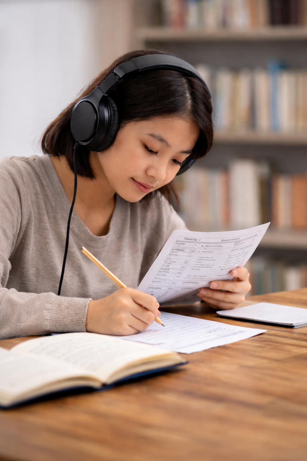 學生進行全民英檢聽力閱讀練習